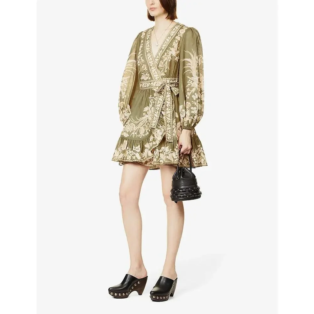 NWOT ZIMMERMANN Anneke Floral-Pattern Cotton Mini Wrap-Dress Sz 3 (US 10) - Picture 1 of 10